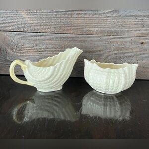 Belleek Tridacna Creamer Pitcher and Open Sugar Bowl Set